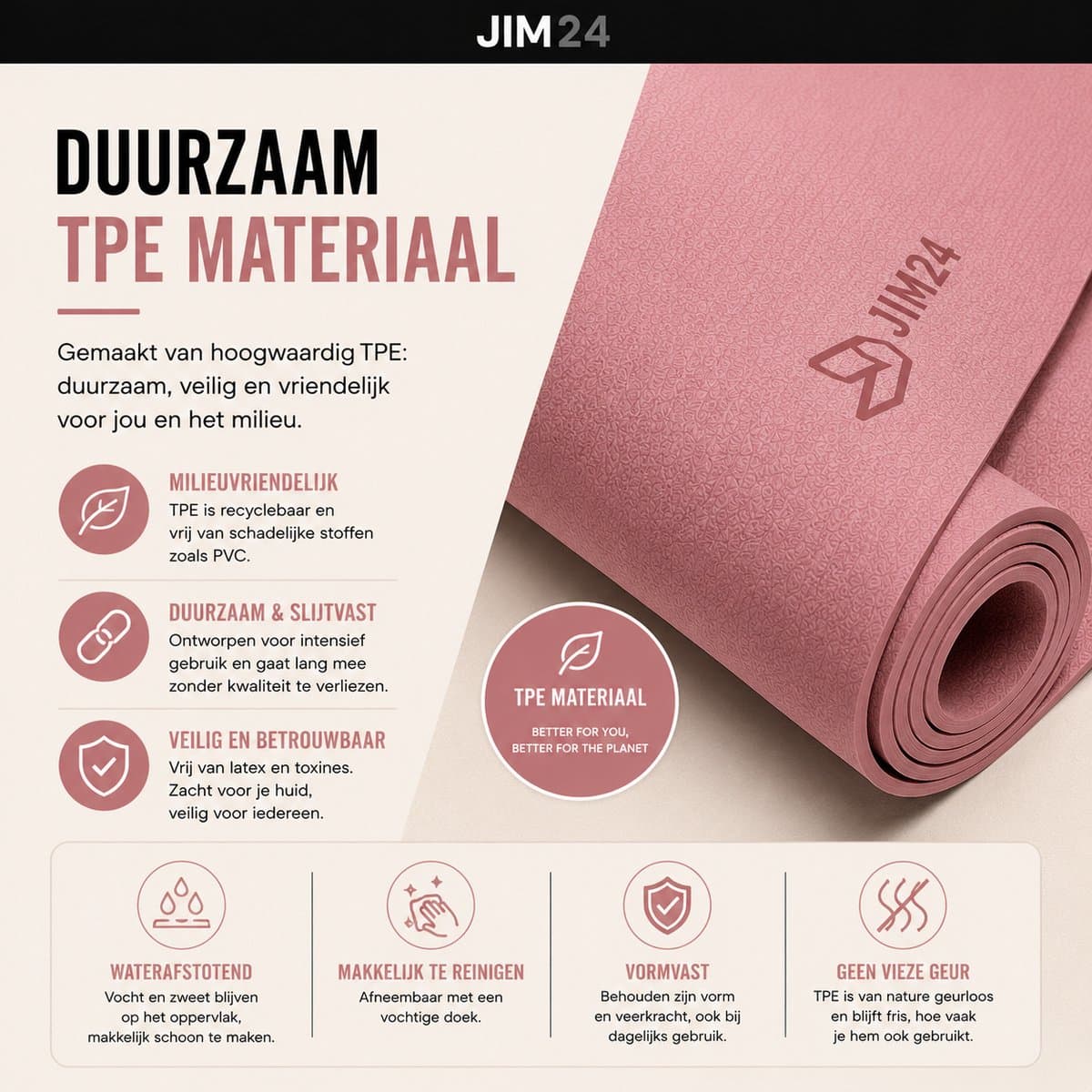 Jim24 Yogamat - Yoga Mat Antislip - Fitness Mat - Sportmat - Pilates Mat - Slijtvast - Extra Dikke Gym Mat - Duurzaam TPE - Incl. Draagtas en Riem - Zalmroze thumbnail 6
