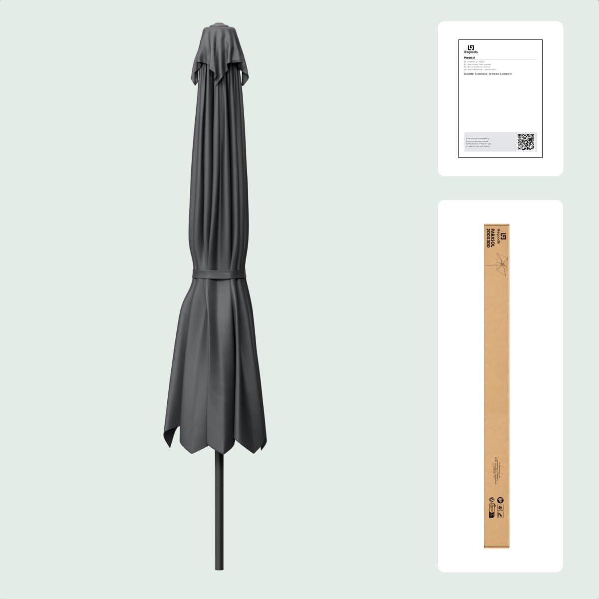 LifeGoods Parasol - Tuin - 200x300cm - 30° Kantelbaar - Waterdicht - UPF50+ - Donkergrijs thumbnail 7