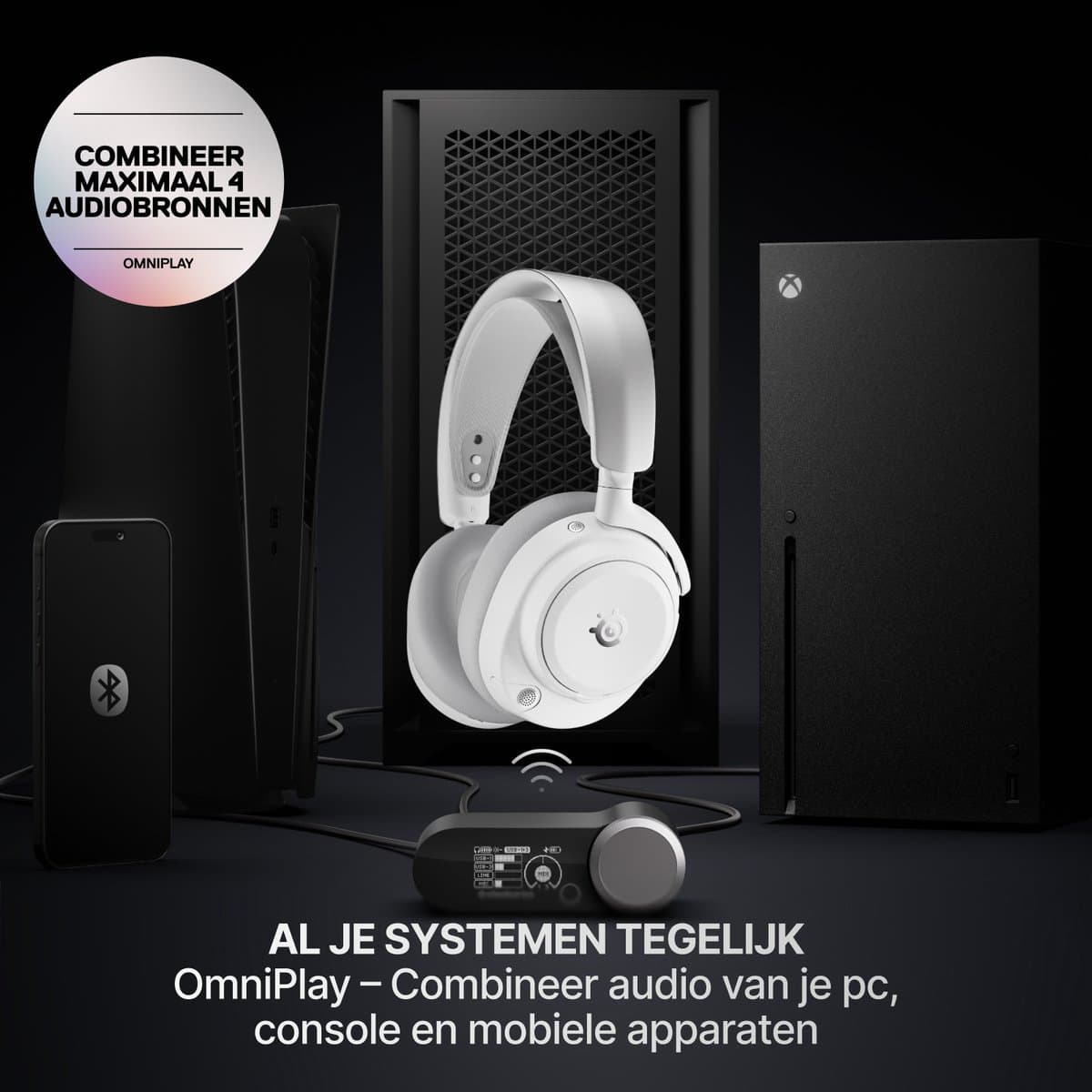 SteelSeries - Arctis Nova Pro Omni - Hi-Res Wireless Certified Gaming Headset - PC, PlayStation, Xbox & Switch - Wit thumbnail 4