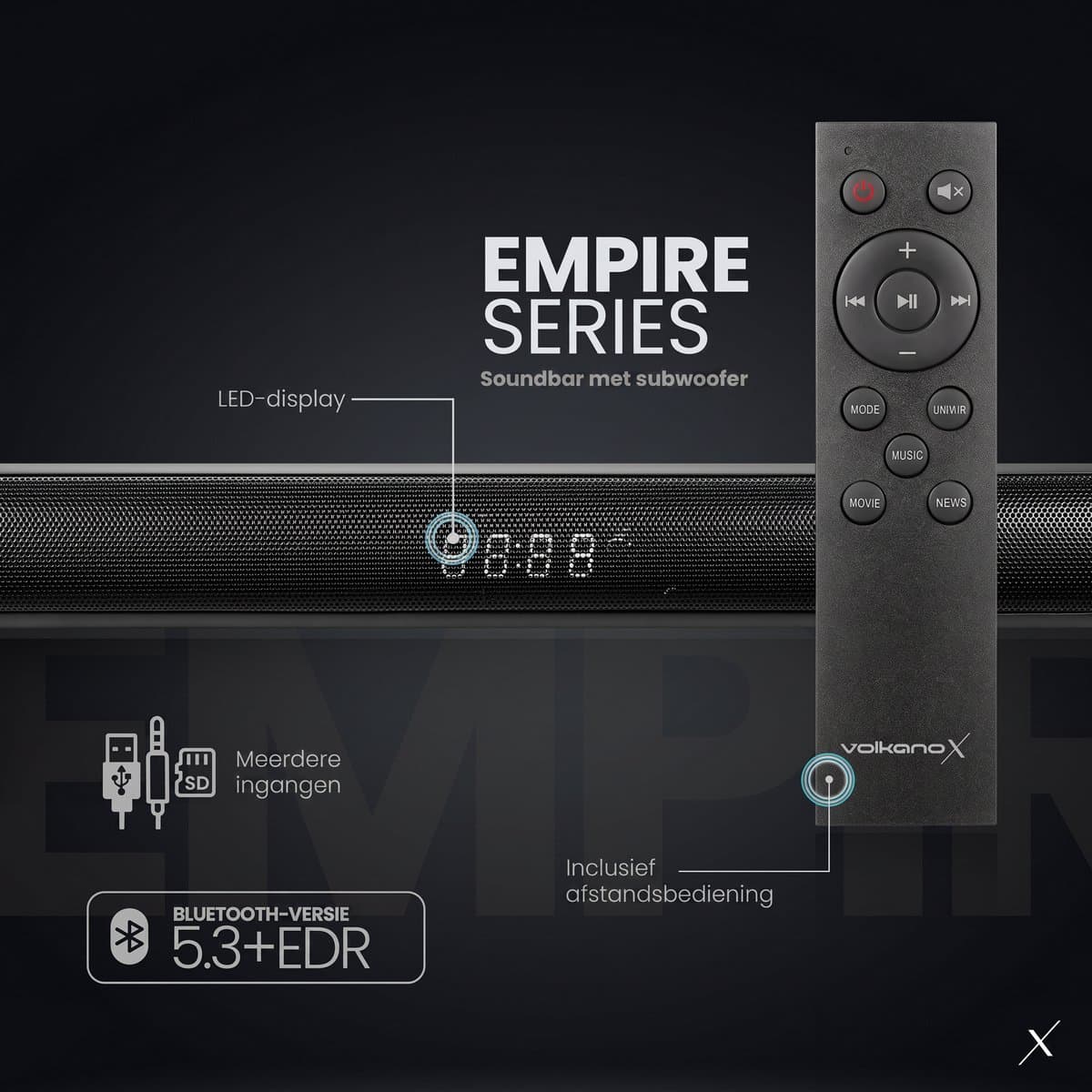 VolkanoX Soundbar - Draadloze Subwoofer - Soundbars voor TV - Zeer Compact Formaat 40cm Breed - 240W Soundbar met Subwoofer - HDMI ARC - Bluetooth thumbnail 2