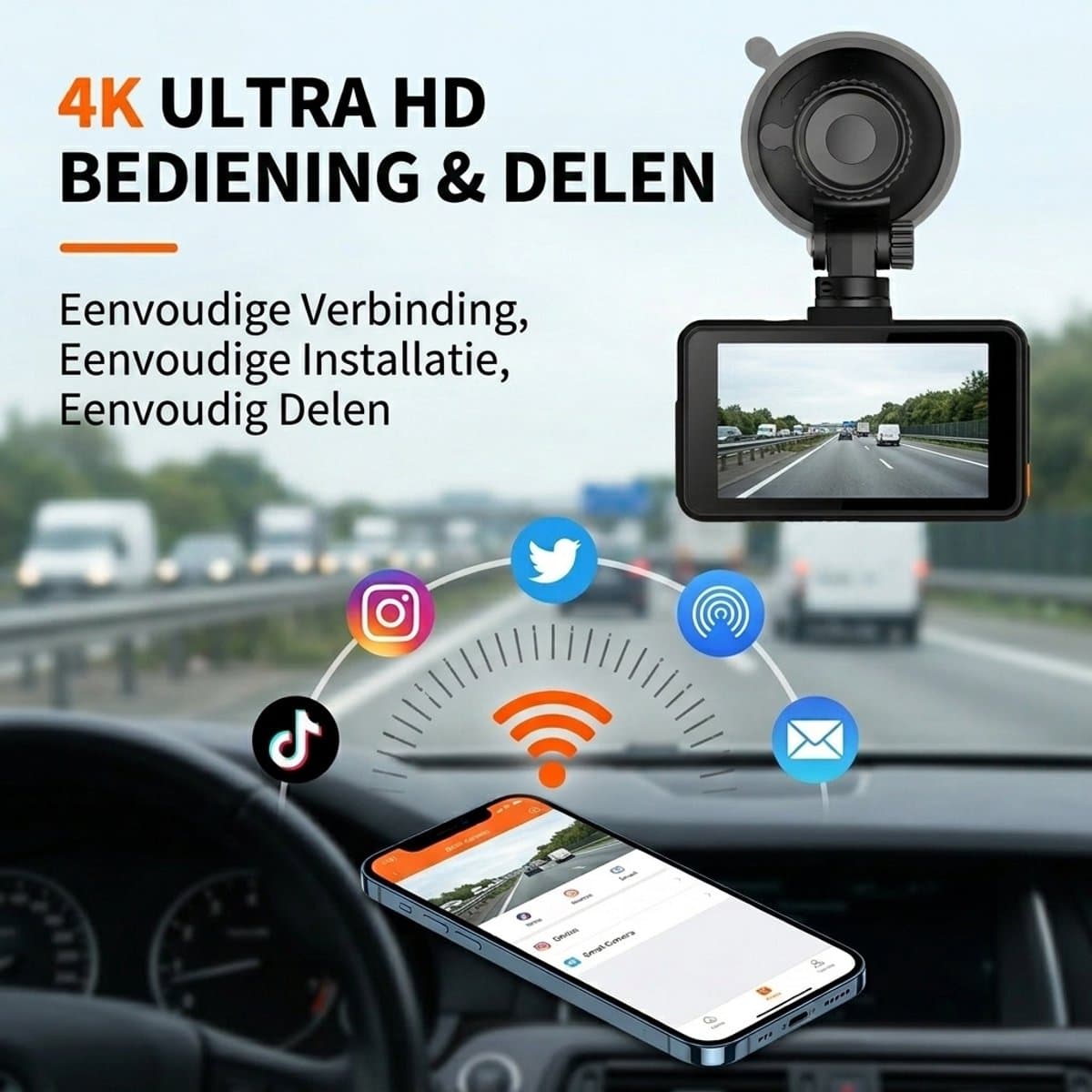 Fokelyi-Dashcam 4K -Dashcam Voor Auto- Wifi & GPS - Nachtzicht - Dual Dashcam - G-Sensor- Ultra 4K- incl. 64GB SD kaart thumbnail 6