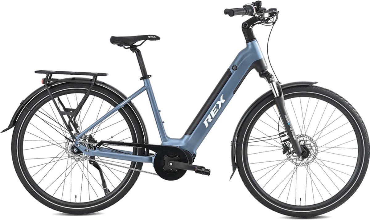 REX Commuter+ elektrische fiets - fiets elektrische voor dames, Middenmotor 250W, 28 Inch Stadtfiets, 468 Wh accu, SHIMANO 7 Versnellingen, maximaal 100 km, blauw