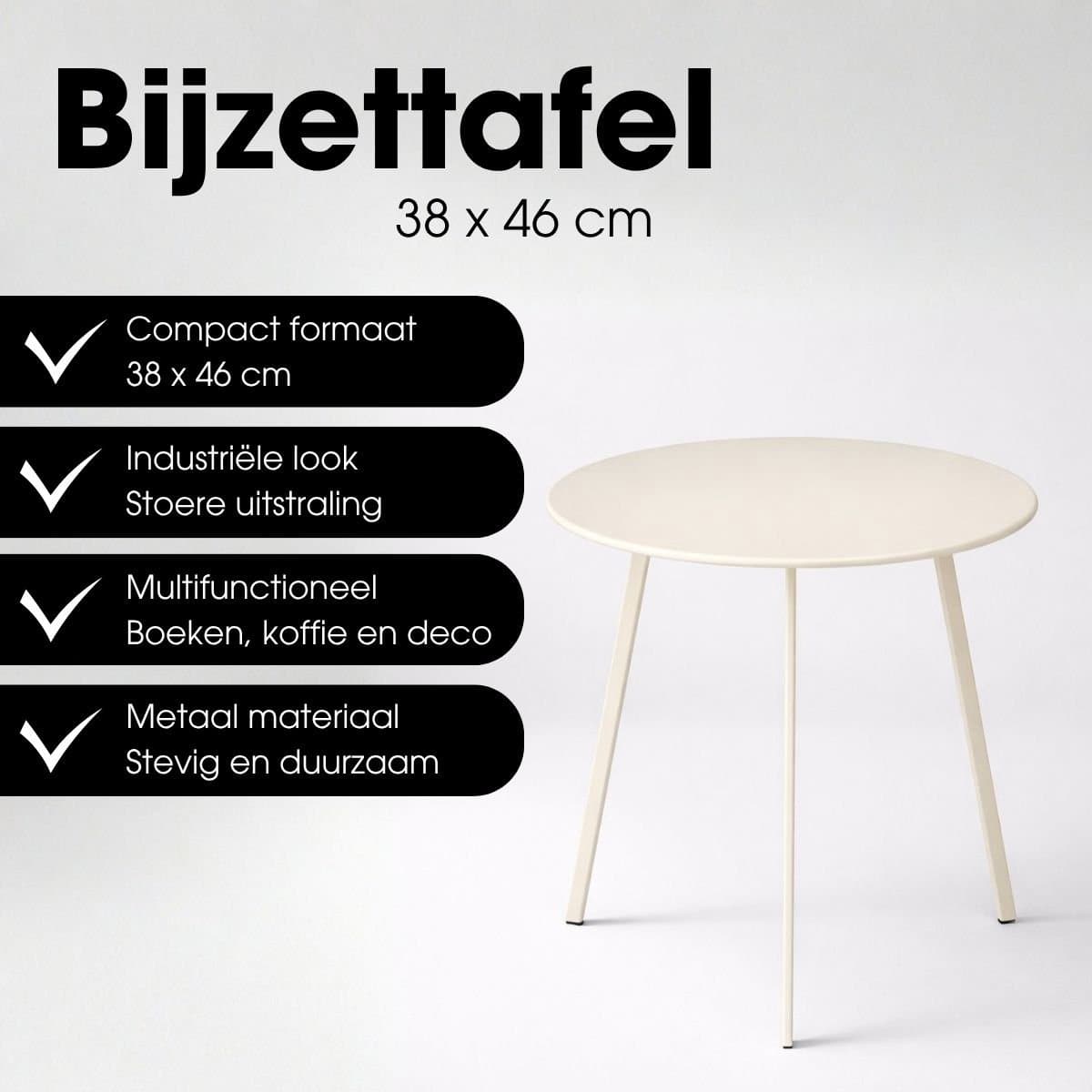 Mica Decorations Seatle Bijzettafel Rond voor Buiten - Koffietafel - Salontafel Buiten - Ook als Plantentafeltje of Plantenstandaard - Metaal - 38 x 61 cm - Creme thumbnail 2