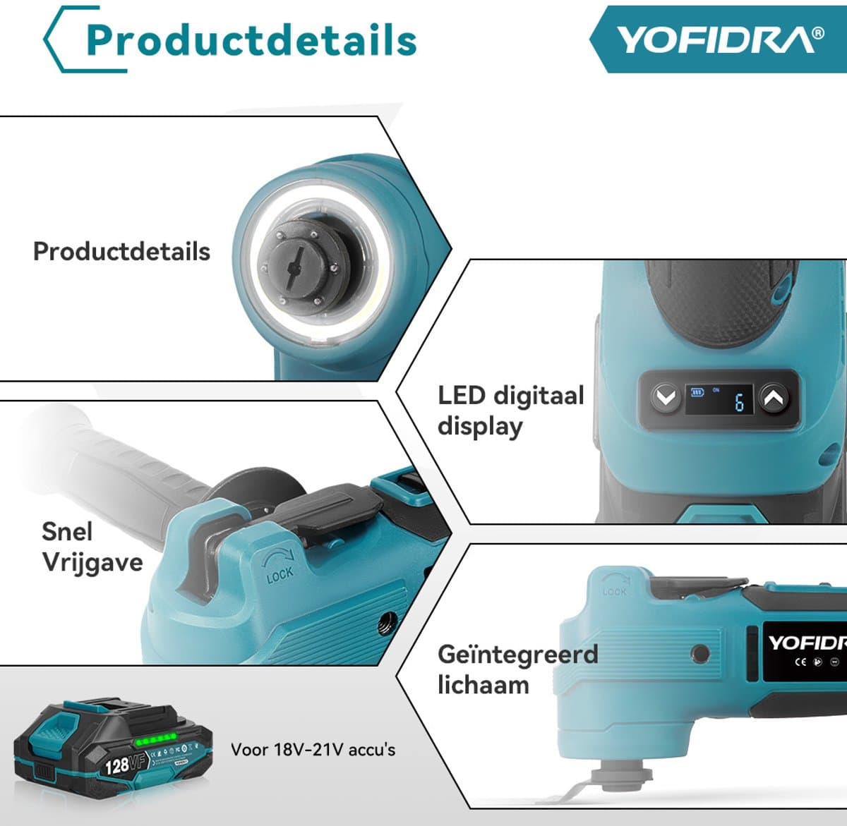 Yofidra Accu Multitool - Borstelloze Multifunctioneel - 8000–20000 tpm - met 2x Accu's & 22x Accessoires - voor verwijderen, schrapen en zagen thumbnail 6
