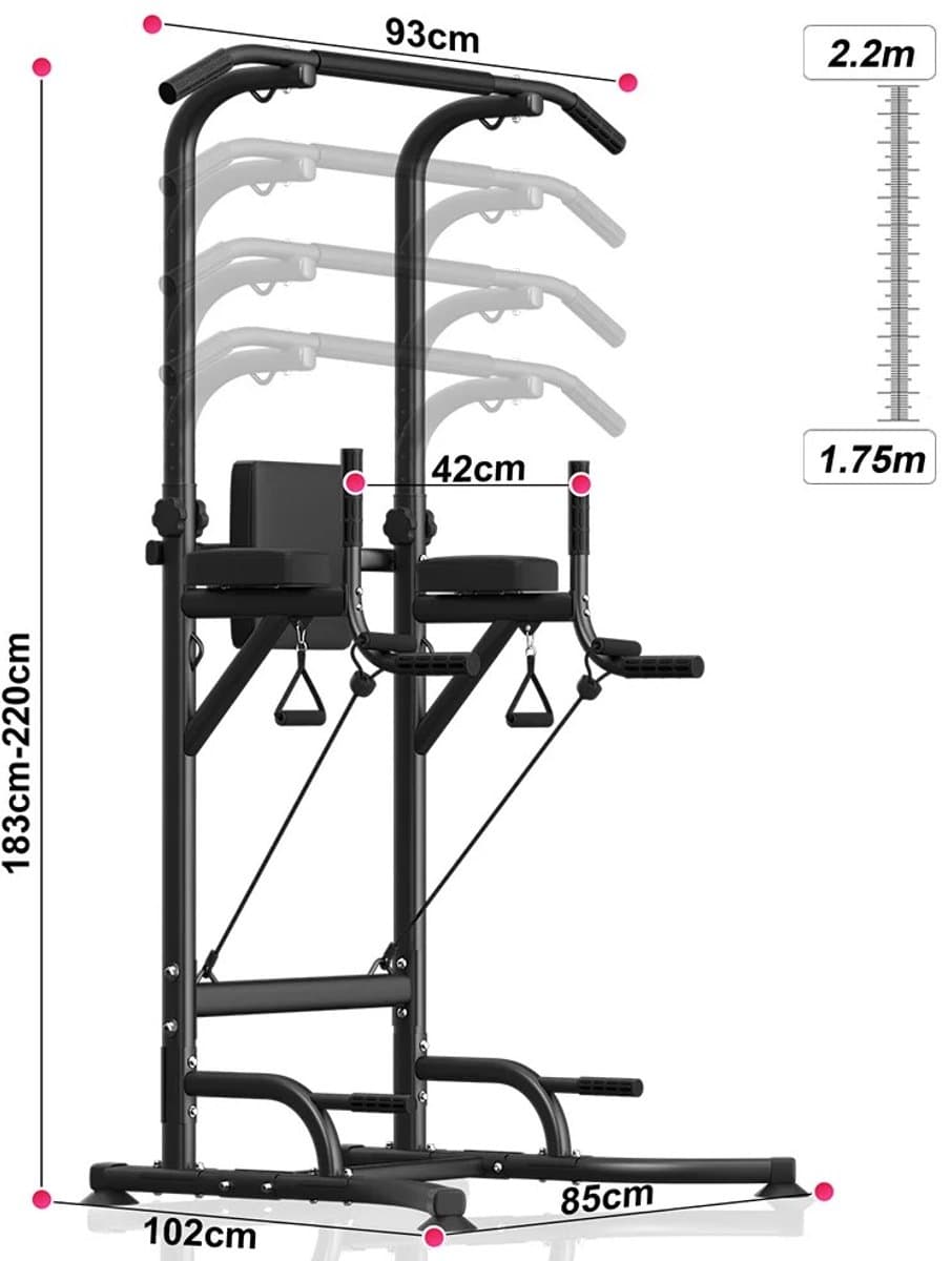 Weelora Pull Up Bar - Pull Up Station - Power Tower - Power Rack - Dip Station - Work Out - Buikspieroefeningen - Multifunctioneel - Krachttraining - Voor Thuisgymnastiek - Kleur Zwart thumbnail 3