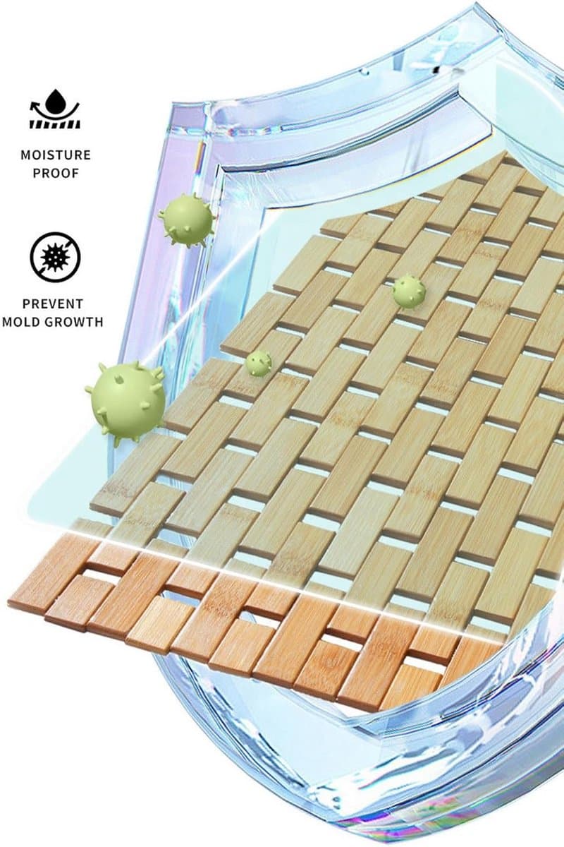 Bamboe badmat/badblokmat voor luxe douches, antislip, stevig, waterdicht bamboe badkleed voor sauna's en spa's, trapdecoratie en accessoires, 50x80cm thumbnail 4