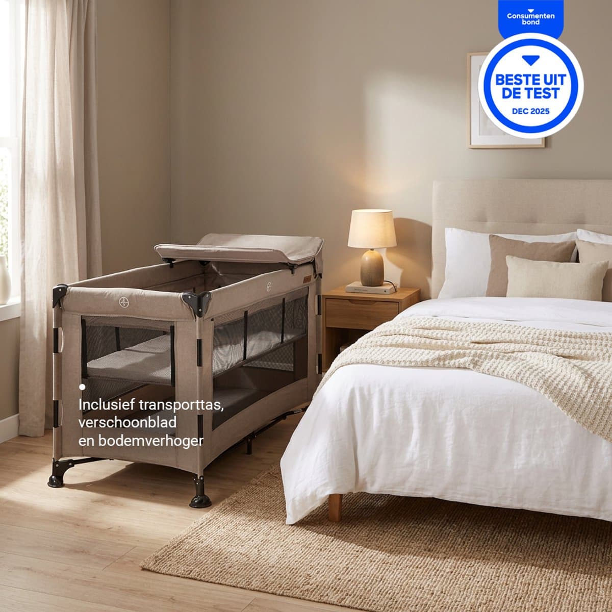 Novi Baby Nora Luxe Campingbed - Beige/Zwart - reisbed - Inclusief transporttas - Inclusief verschoonblad -Inclusief bodemverhoger thumbnail 5
