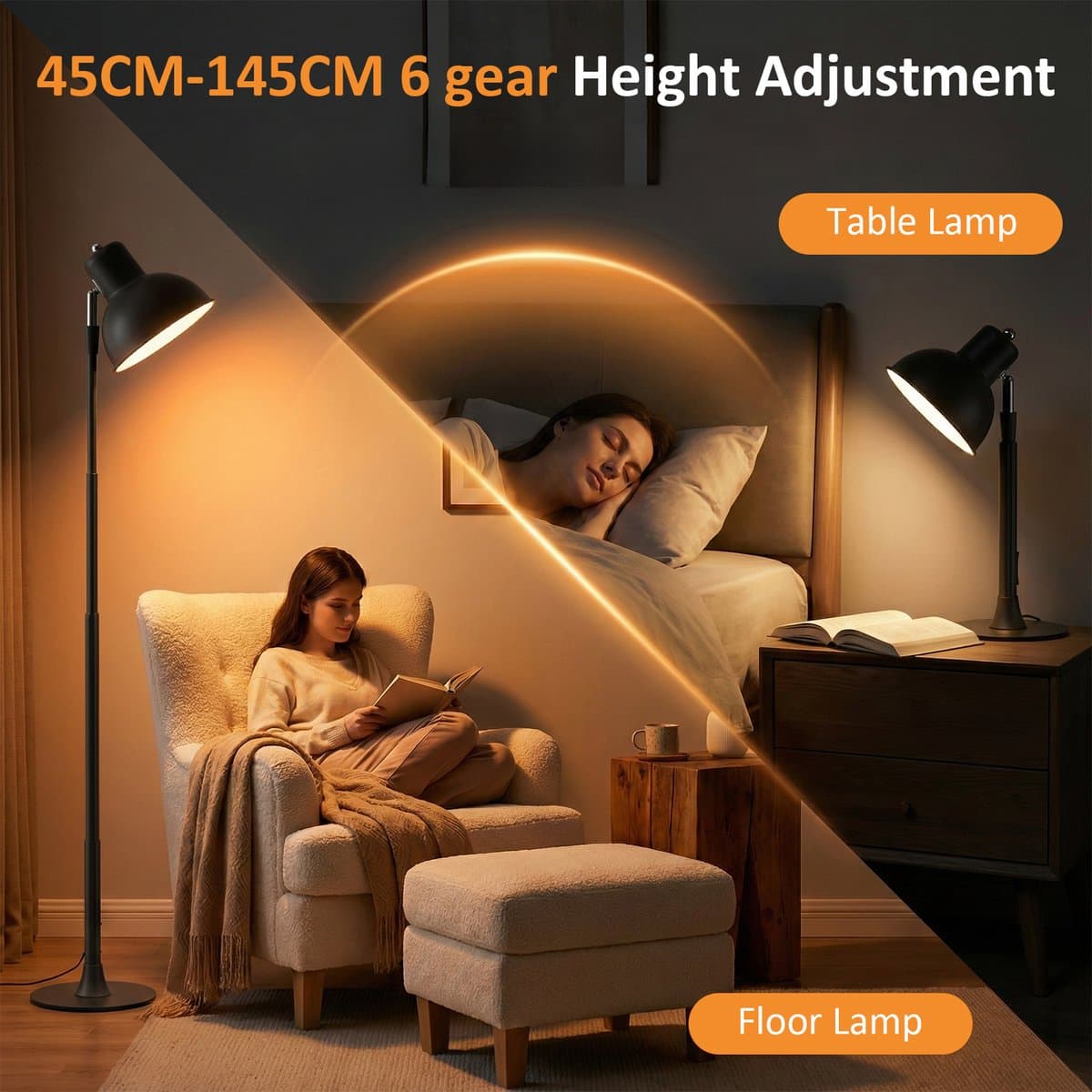 MUPOO 2-in-1 LED LED Vloerlamp zwart en Tafellamp met 150° Verstelbare Lampkop - Leeslamp Staande Hoogte Verstelbaar 45-145 cm - 3 Lichtstanden &Traploos Dimbaar - staande lamp voor Woonkamer Slaapkamer Kantoor thumbnail 2