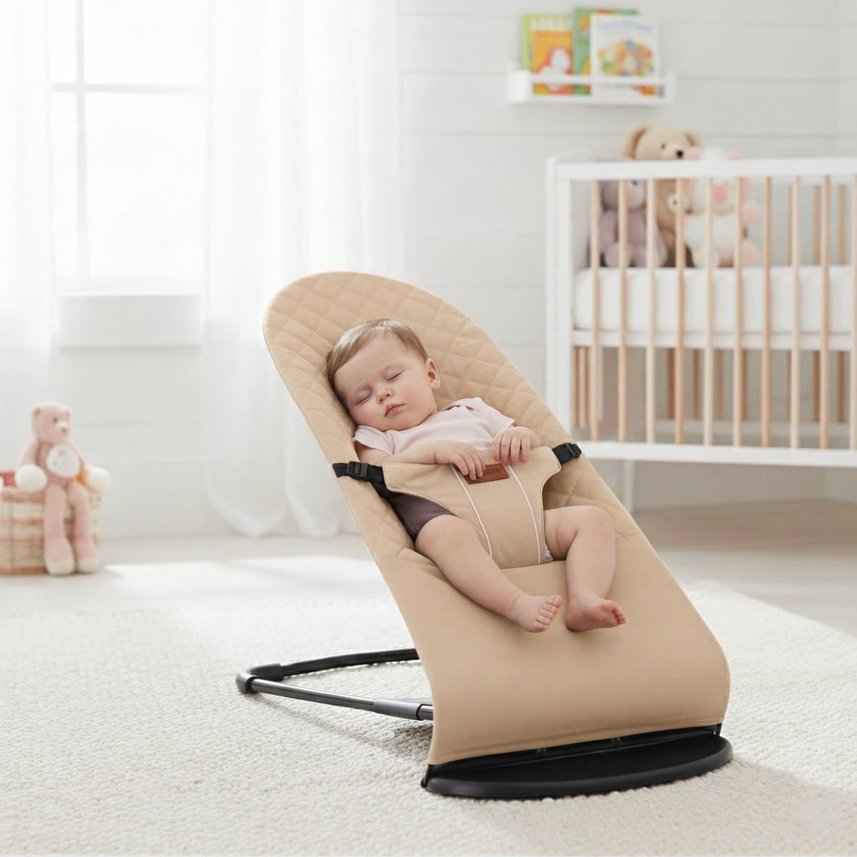 BayBoo Wipstoel Beige - Baby Bouncer - Makkelijk Meenemen - Swing Stoel thumbnail 3