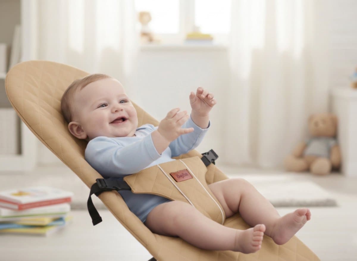 BayBoo Wipstoel Beige - Baby Bouncer - Makkelijk Meenemen - Swing Stoel thumbnail 5