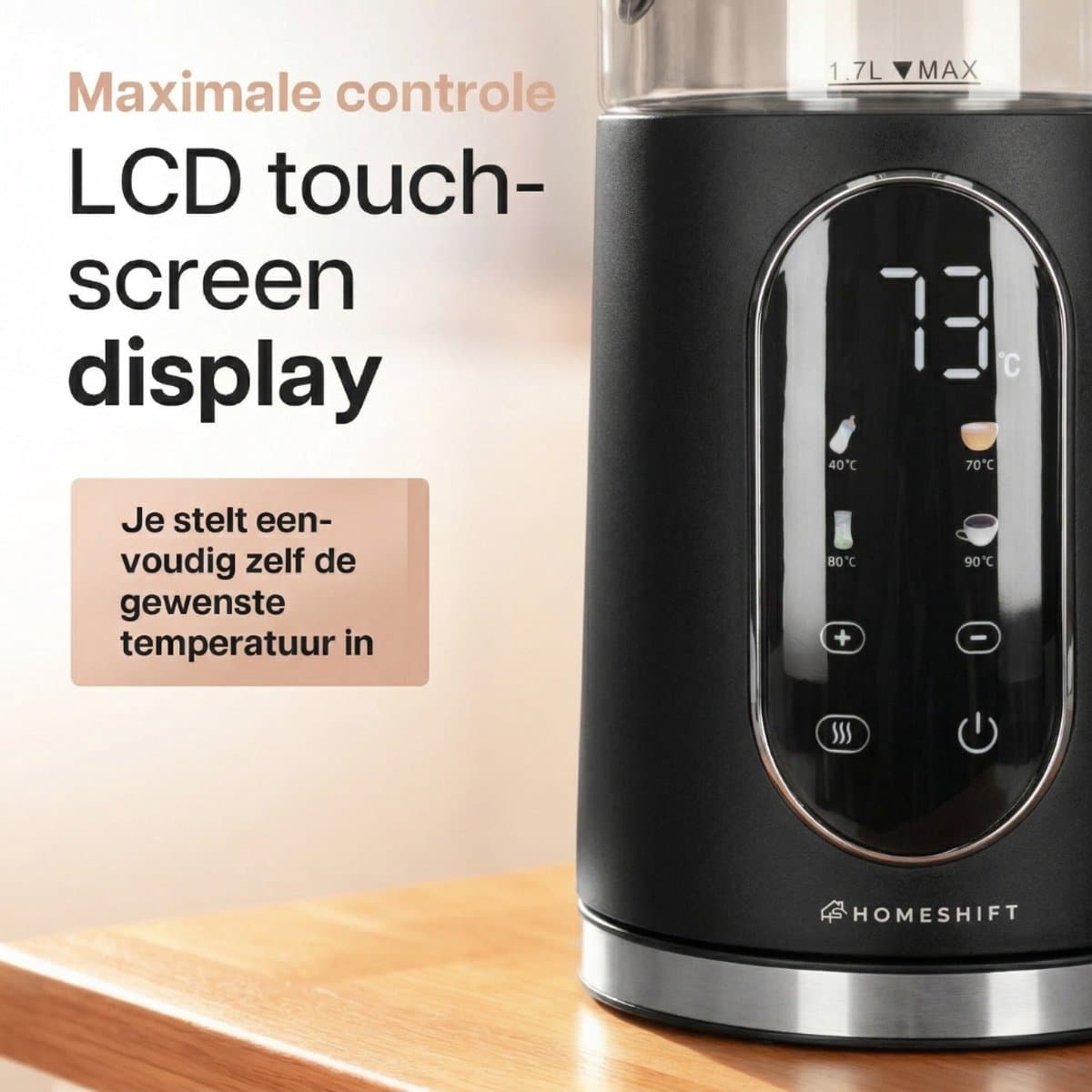 HomeShift Waterkoker 1,7L | Temperatuurregeling & Warmhoudfunctie thumbnail 8
