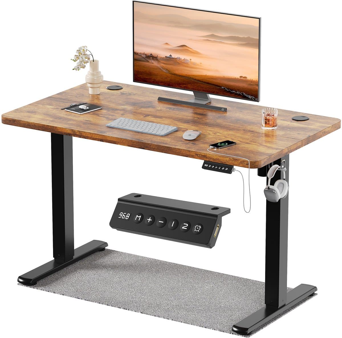 Devoko Zit-Sta Bureau 100x60 cm - Elektrisch Verstelbaar Bureau - Digitaal Display - Zit-Alarm - 2 Geheugenstanden - Bruin thumbnail 4