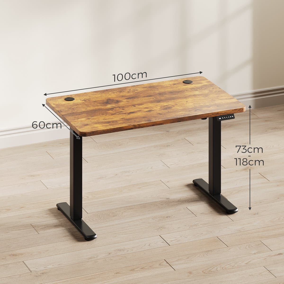 Devoko Zit-Sta Bureau 100x60 cm - Elektrisch Verstelbaar Bureau - Digitaal Display - Zit-Alarm - 2 Geheugenstanden - Bruin thumbnail 2