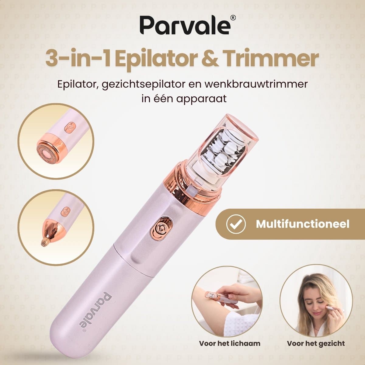 Parvale® 3 in 1 Epilator SilkPro - Epileerapparaat Dames - Epilator - Gezichtsepilator Vrouw - Gezichtsontharing Dames - Epilator Gezicht - Epilator Dames - Gezichtsepilator dames thumbnail 2