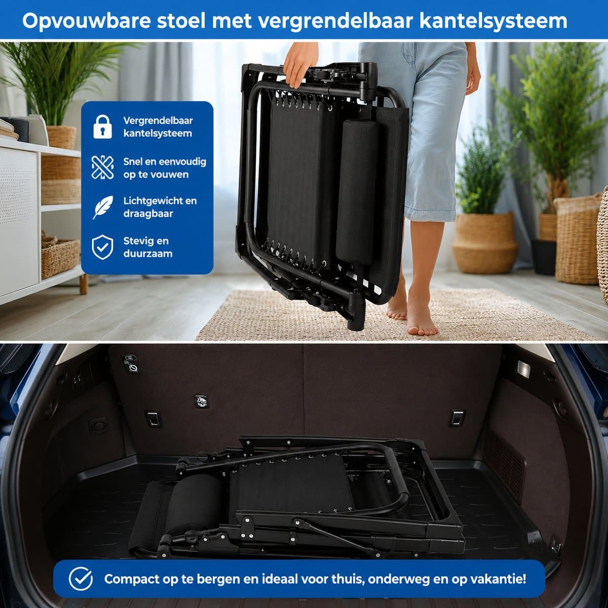 Rolu Tuinstoelen – Ligstoel Tuin – Verstelbare Tuinstoel – 160 × 69 × 80 CM - 8 CM Dik Kussen – 160 KG Draagvermogen – Ademend - Zwart thumbnail 5