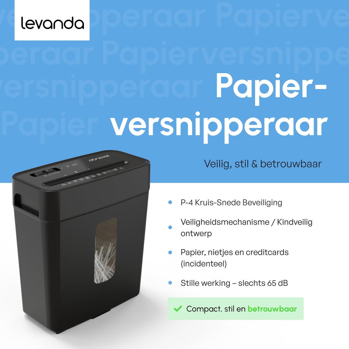Papierversnipperaar - 14L - 8 A4 vellen - Zwart - Levanda thumbnail 4