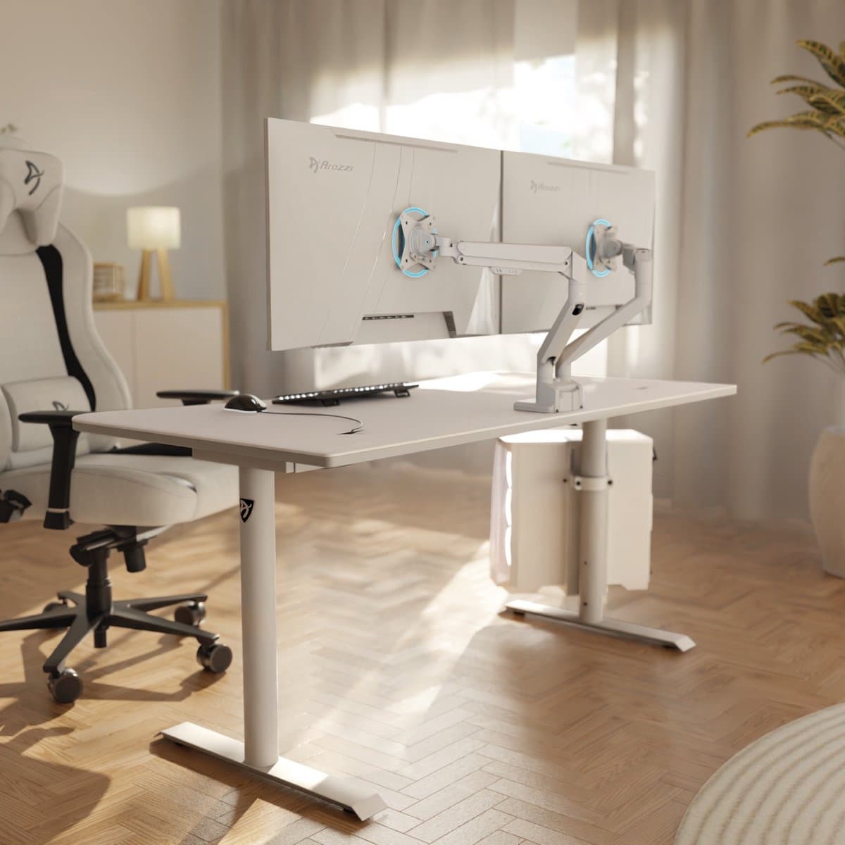 Arozzi Alzare Neo Dubbele Monitor Arm - Gasfeder - Kabelbeheer - 17" tot 34" - Wit thumbnail 4