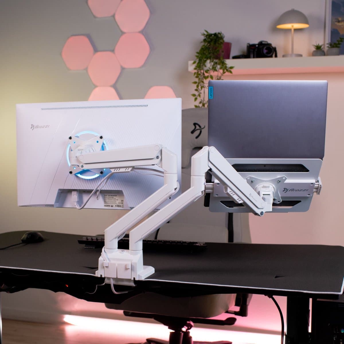 Arozzi Alzare Neo Dubbele Monitor Arm - Gasfeder - Kabelbeheer - 17" tot 34" - Wit thumbnail 5