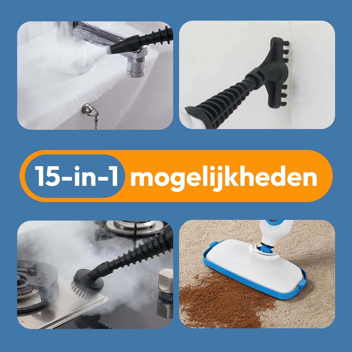 BOLLIT Hoge Druk Stoomreiniger 1300W – 15 in 1 Handstomer & Stoommop – LED Display – Vloerreiniger – Voor Vloeren, Bank, Badkamer, Ramen & Tapijt Reinigen thumbnail 4