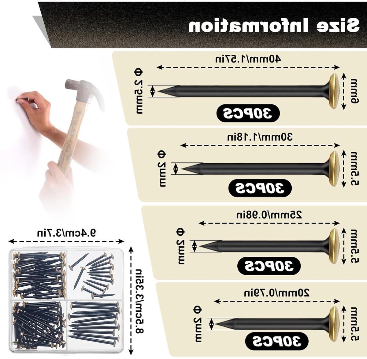 Nagelset 120 Stuks met Opbergdoos, Diverse Maten Spijkers voor Hout en Beton thumbnail 6
