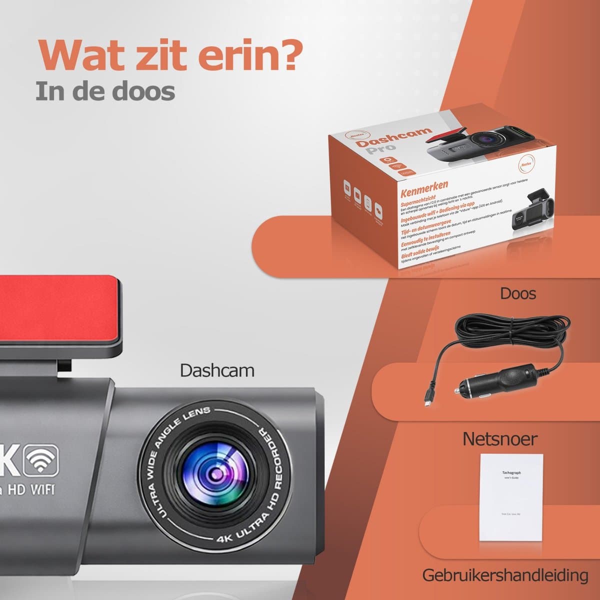 Neotex® Dashcam Auto 4K/1080P Dual Lens – Voor- en Achtercamera, Nachtzicht, G-Sensor, WiFi, Parkmodus thumbnail 8