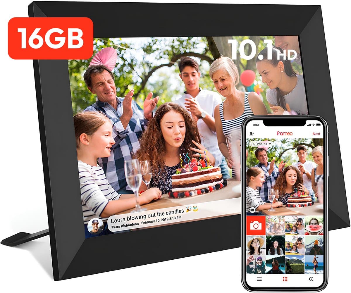 Digitale fotolijst met WiFi en Frameo App - 10.1 inch HD+ IPS Display - Fotokader met Touchscreen - 16GB - Zwart - Frameo digitale fotolijst - digitale fotokader - digitaal fotolijstje - afbeelding 1