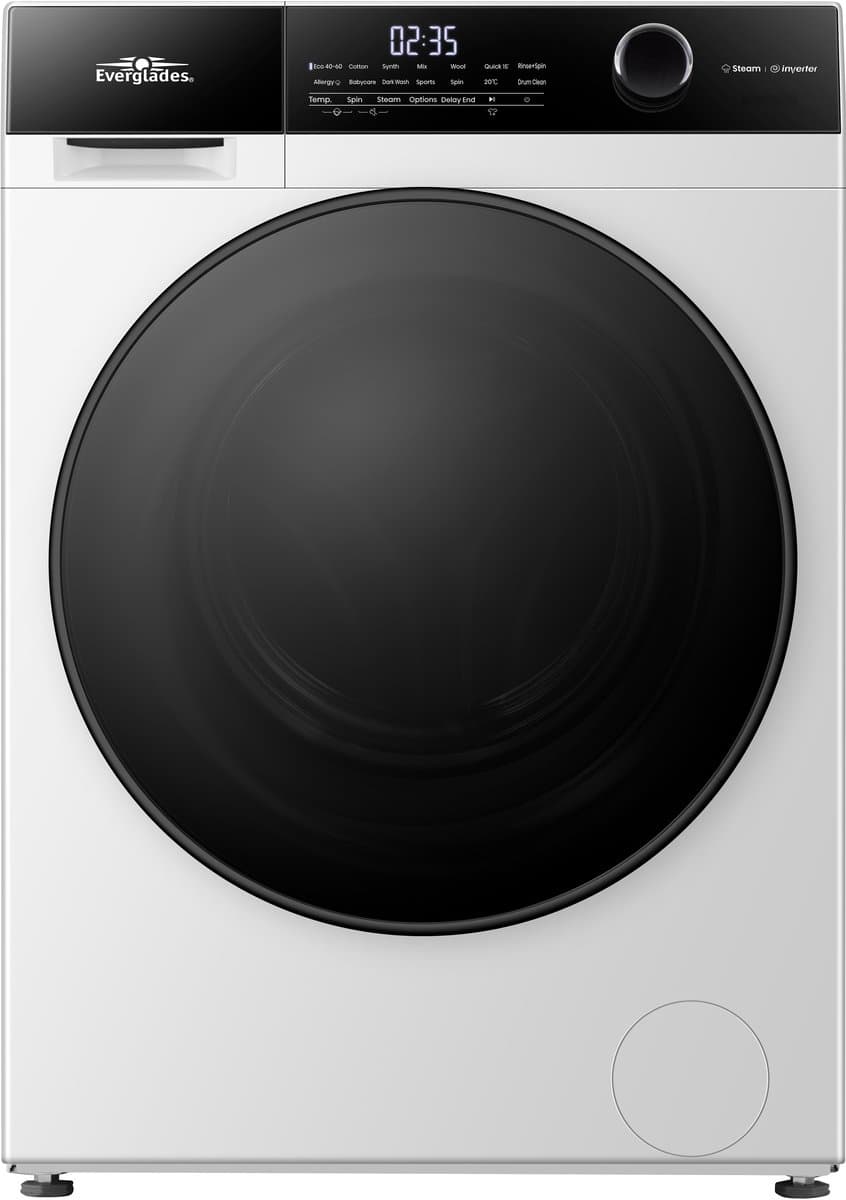 Everglades EVWM91421AW - Wasmachine 9KG - Arctic White - Energieklasse A -20% - Stoomfunctie - 15 Programma's - 5 Jaar Garantie