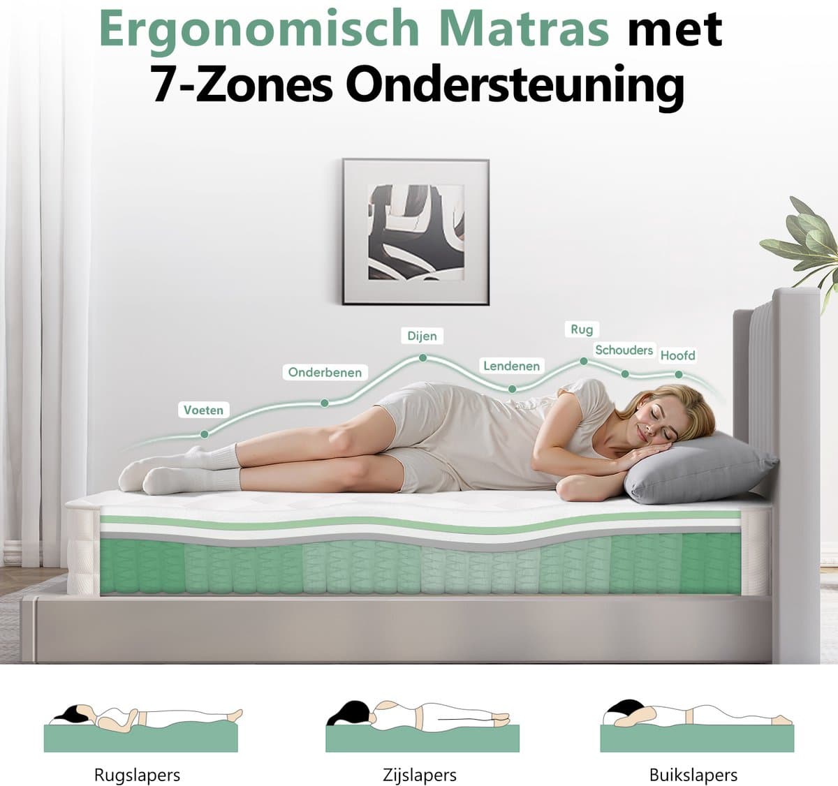 Saikefy Matras 160x200 tweepersoons - 22cm - Pocketvering Matras - 7-Zones - Orthopedisch - Afritsbaar en wasbaar hoeslaken - Anti-Allergie - Traagschuim - Gemiddelde Stevigheid thumbnail 7