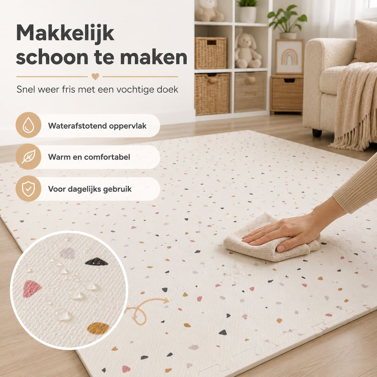 WoonWonder Speelmat baby - Foam - Speelkleed Baby - Dubbelzijdig Opvouwbaar Speelmat - 120 x 180 cm - Terrazzo - Zachte Vloertegels - Inclusief Opbergtas thumbnail 4