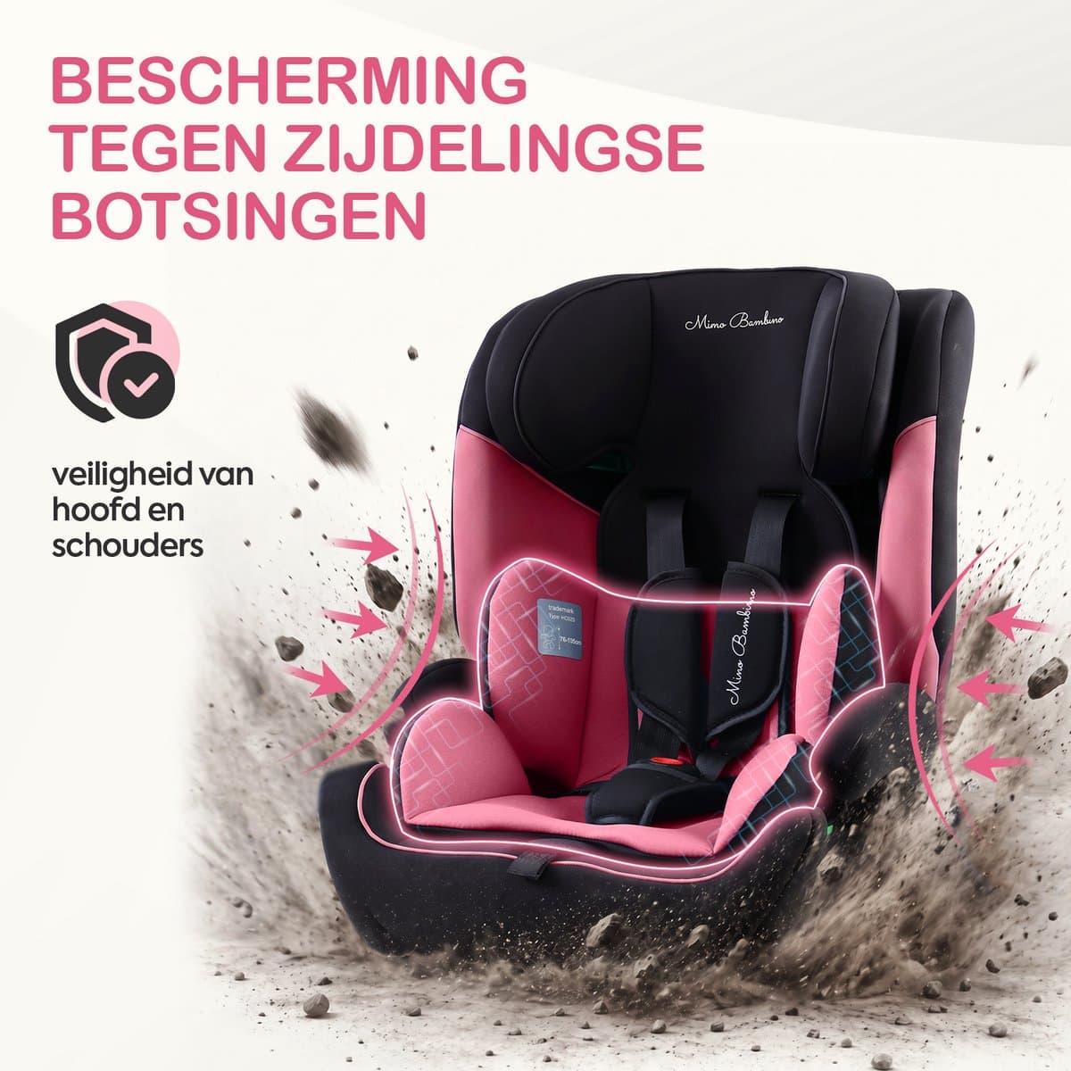 Mino Bambino i-Size Autostoel – Isofix - Groep 1/2/3 9-36 kg (76 tot 150 cm) - 15 maanden tot 12 jaar – Roze thumbnail 6