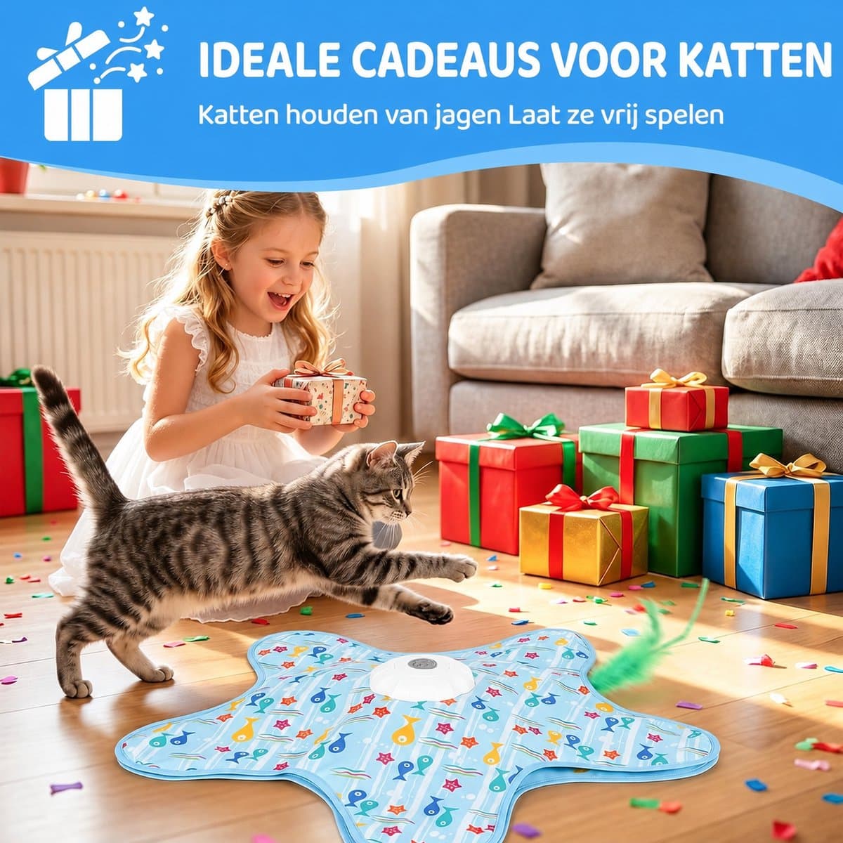 Interactief Kattenspeelgoed - Verstoppertje Katten Speelgoed - kattenspeeltjes - Katten speelgoed - Oplaadbaar met Sensor en 3 Verenstokjes thumbnail 6