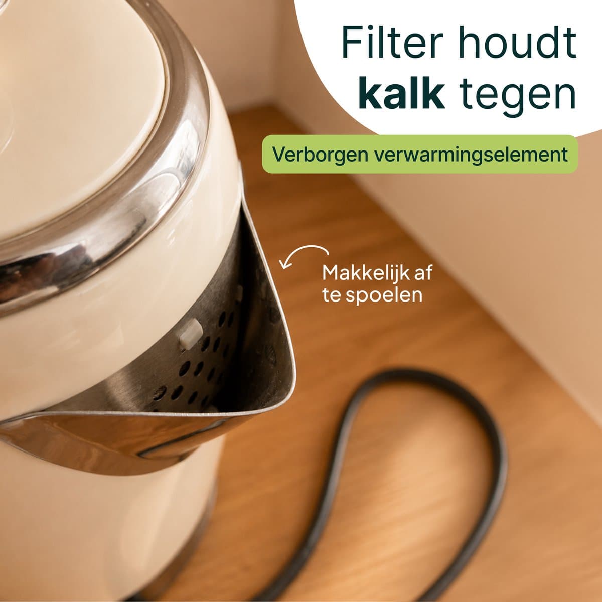 Vivid Green Luxe Waterkoker 1.7L - Retro Design - 2200W - BPA-vrij - 360° - RVS - Creme thumbnail 6