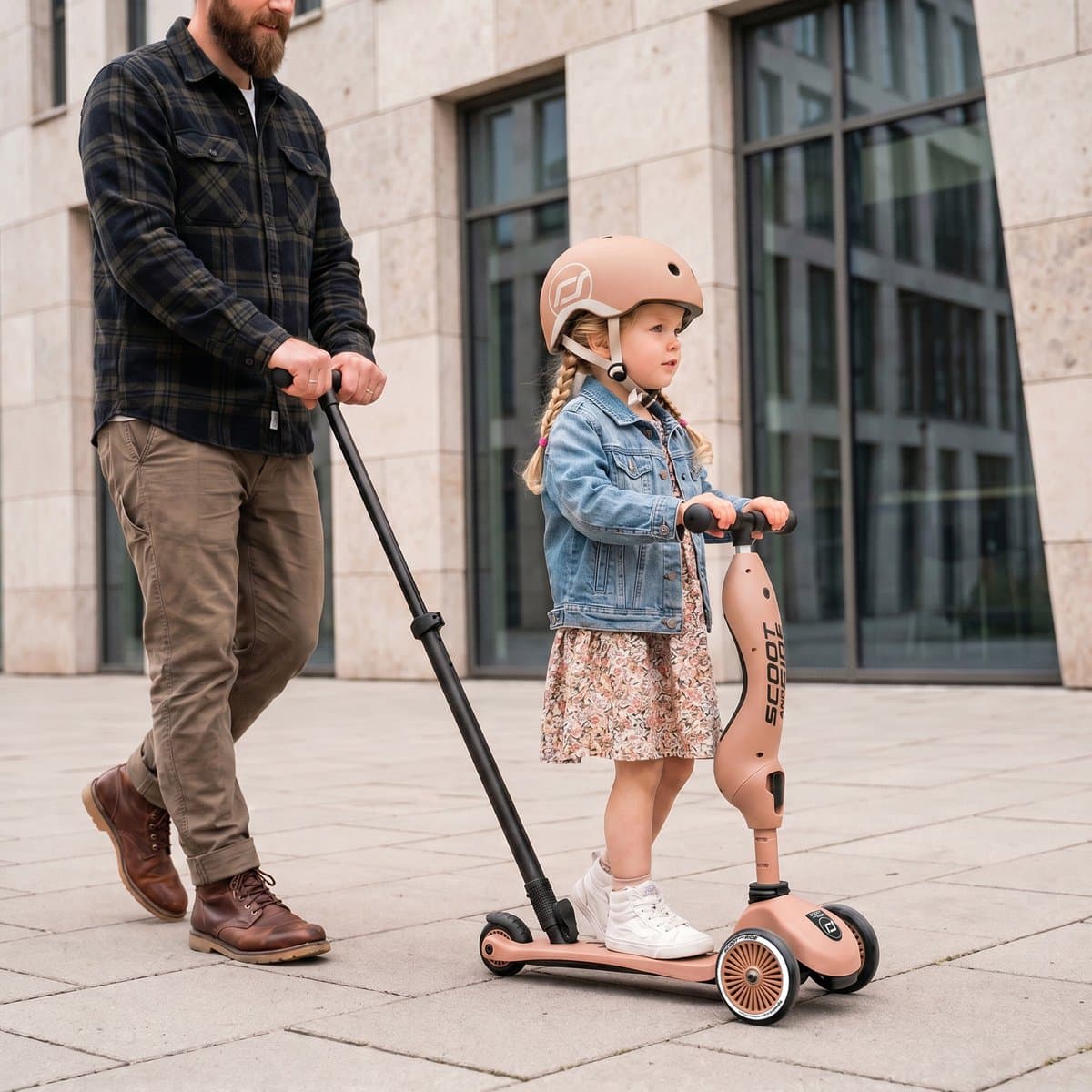 Scoot & Ride Highwaykick 1 Push & Go - 2-in-1 Kinderstep met duwstang - Step & Loopfiets 2-in-1, 3 wielen - Duwstang 3 hoogtes, afneembare voetsteunen - 1-5 jaar, max 20/50 kg - Mocha thumbnail 2