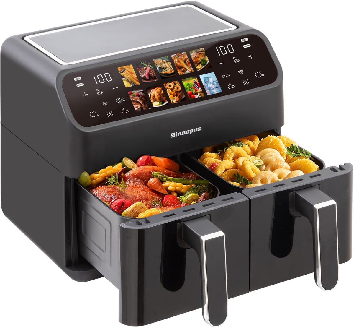 Dubbele Airfryer 901A XXL 10L - Digitale Airfryer 2×5L - 2000W - 10 Programma’s - Smart Finish & Match Cook - 80–200°C Instelbaar - Makkelijk te Reinigen – Capaciteit voor 5 Personen - afbeelding 1