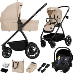 Productfoto van Lionelo Meril 3in1 Kinderwagen - Buggy – XL Reiswieg, Wandelwagen & ADAC-gecertificeerd Autostoeltje – All-Terrain Wielen – Compleet Accessoireset – UPF50+