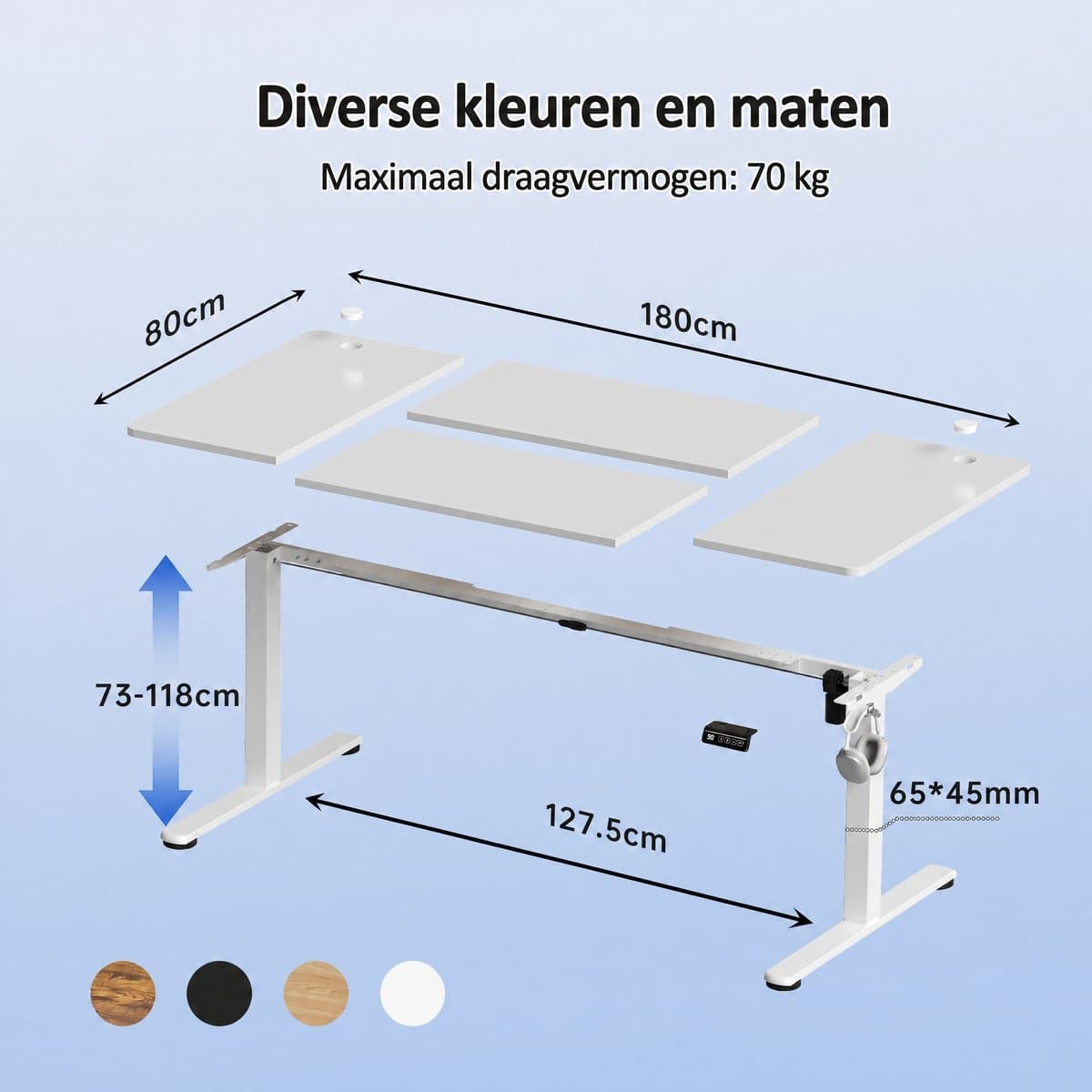 Devoko Elektrisch Zit-sta Bureau 180x80 cm – Stille Motor met Geheugenfunctie – 4 Knoppen Handbediening – Ruim Bureau – Wit thumbnail 8