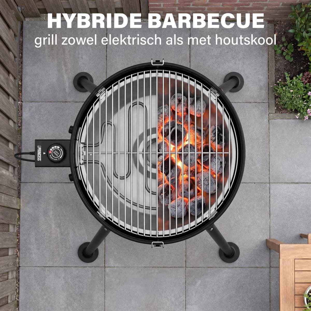 Princess Hybride Kogel BBQ - Elektrische en Houtskool Barbecue - 2000W - Verstelbare Afneembare Thermostaat - Grillrooster met coating - Deksel met Ingebouwde Thermometer - 112270 thumbnail 4