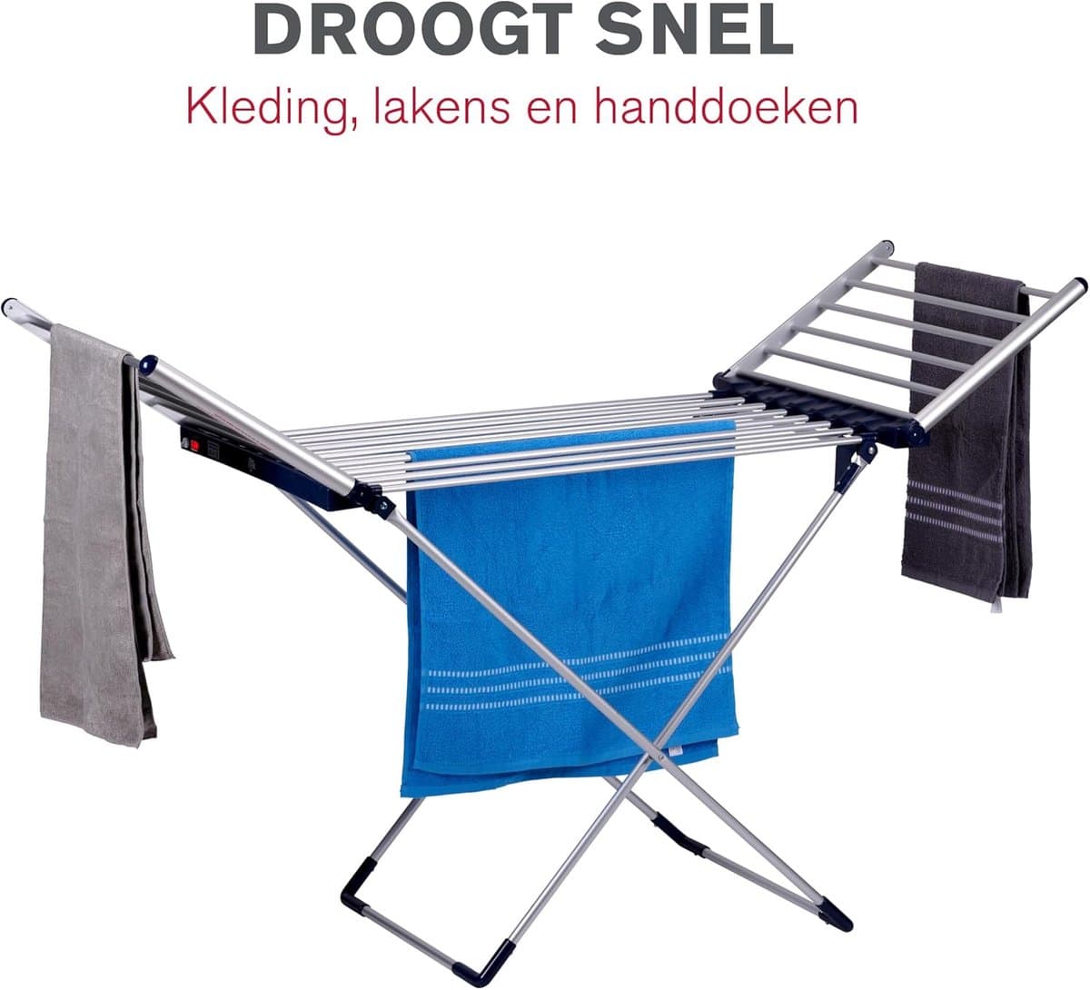 Elektrisch Droogrek - Wasrek Verwarmd - Snelle Kledingdroging - Verstelbare Temperatuur - 12 Meter Droogruimte - Grijs thumbnail 5