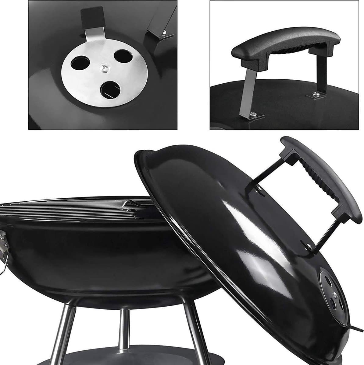 Compacte Draagbare Houtskool BBQ - Houtskoolbarbecue BBQ-Grill Kogel Barbecue - Balkon/Camping/Festival/Picknick Kolen BBQ - Zwart thumbnail 3