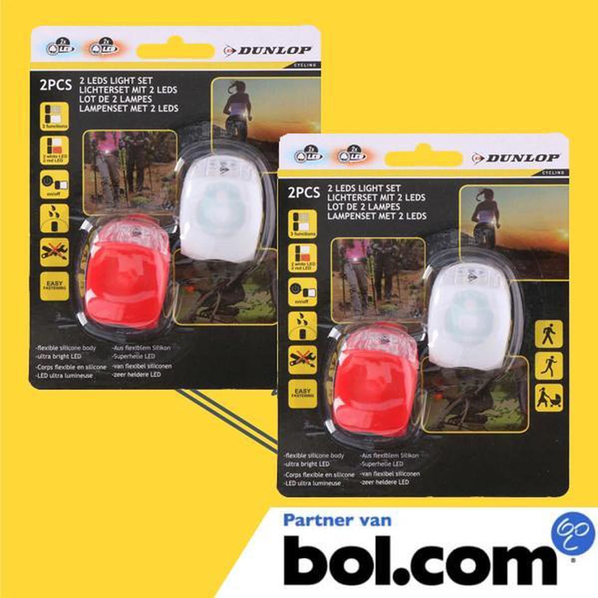 DUNLOP Cycling Siliconen Fietsverlichting LED - Voorlicht en Achterlicht - Rood & Wit thumbnail 2