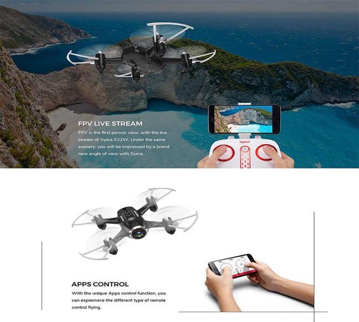 Syma X22W mini drone met WiFi FPV 720p camera en mobiel besturing systeem-Black thumbnail 6