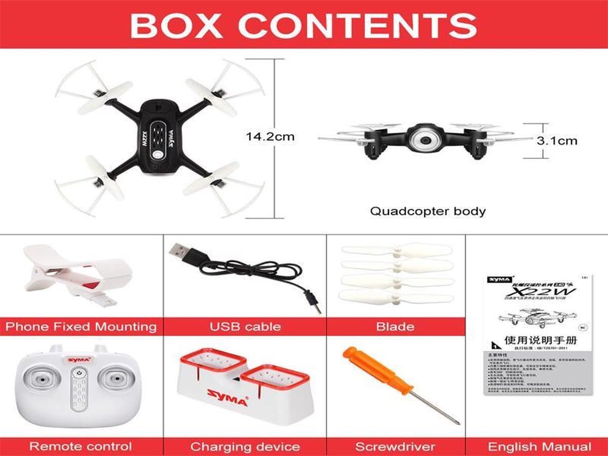 Syma X22W mini drone met WiFi FPV 720p camera en mobiel besturing systeem-Black thumbnail 7