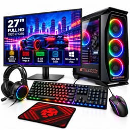 Productfoto van ScreenON Gaming Set – Complete Gaming PC met 27 inch Monitor – Ryzen 3 3200G – 8GB RAM – 512GB SSD – Radeon Vega 8 – Windows 11 Pro – Toetsenbord, Muis, Headset & Muismat