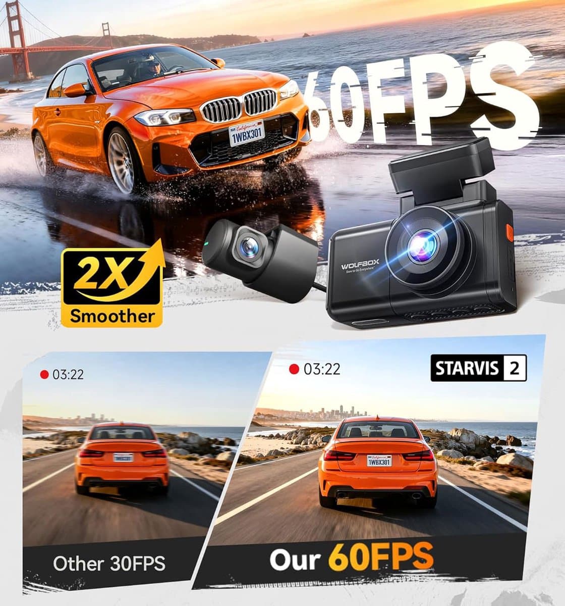 Wolfbox X3 Touch 3CH 2K Wifi Gps 64gb dashcam - Camera voor + achter - 3,0 inch touchscreen Lcd - Wifi en Gps - Parkeermodus - 2K resolutie - 64gb Micro SD kaart - dashcam voor auto thumbnail 3