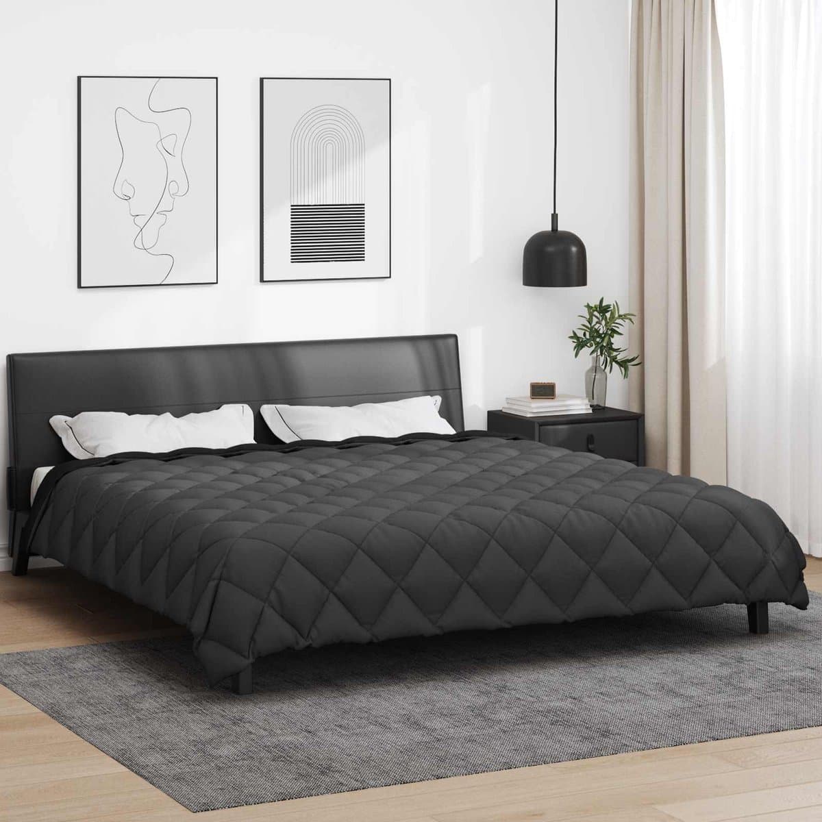 vidaXL - Winter - Duvet - Zwart - en - Anthraciet - 220 - x - 240 - cm - Microvezel thumbnail 2