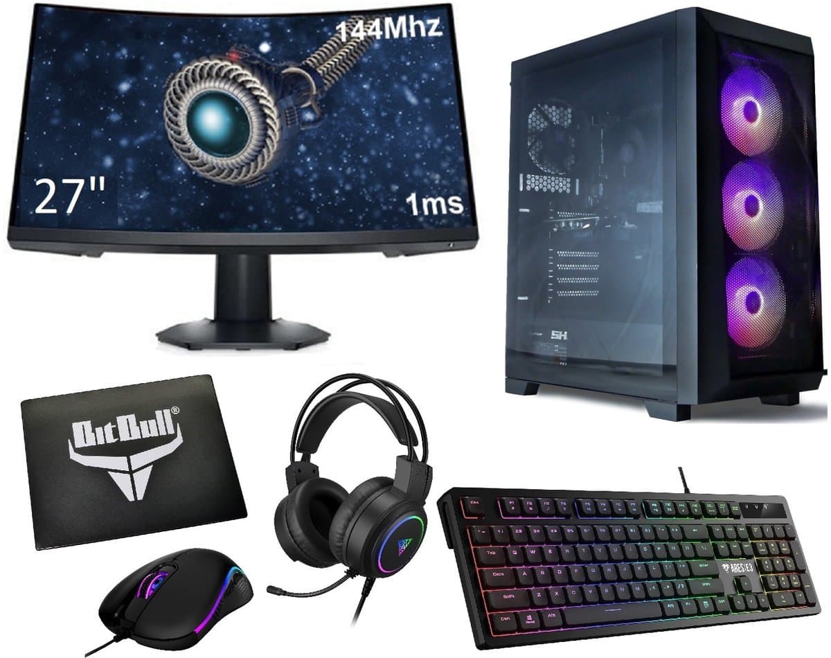 144Hz GeForce RTX3050 Gaming PC Setup Compleet met 27" Curved Gaming Monitor, -Toetsenbord en -Muis - i5 12400 - 16GB RAM - 1TB M2.0 SSD - WIFI - afbeelding 1