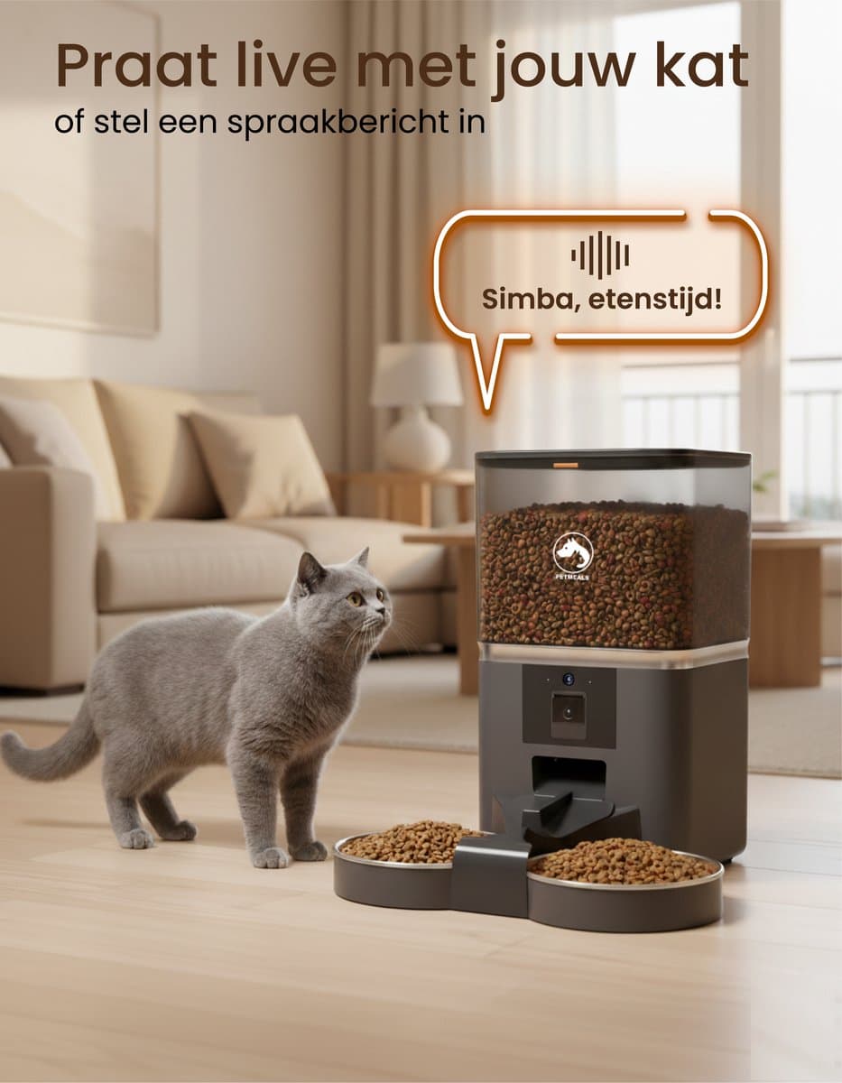 PetMeals® Automatische Voerbak Kat en Hond - Twee Voerbakken - met App en Camera - 6 L - Zwart thumbnail 5