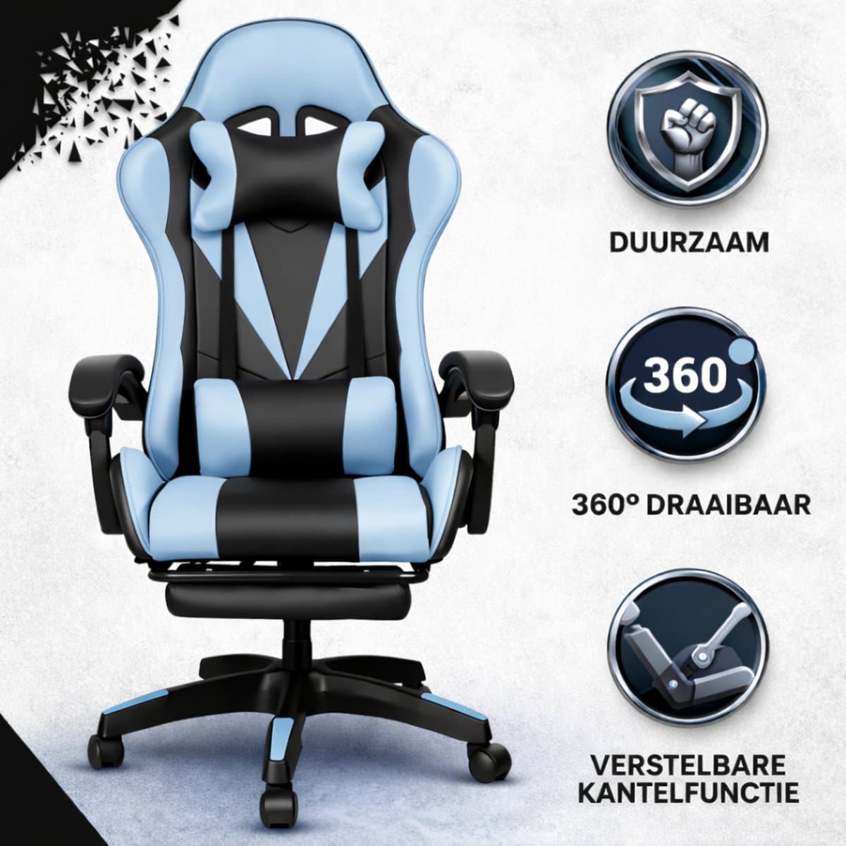 Bayt Gamestoel - Gaming chair - Gamingstoel - Comfort gamer stoel - Zwart en Lichtblauw thumbnail 6
