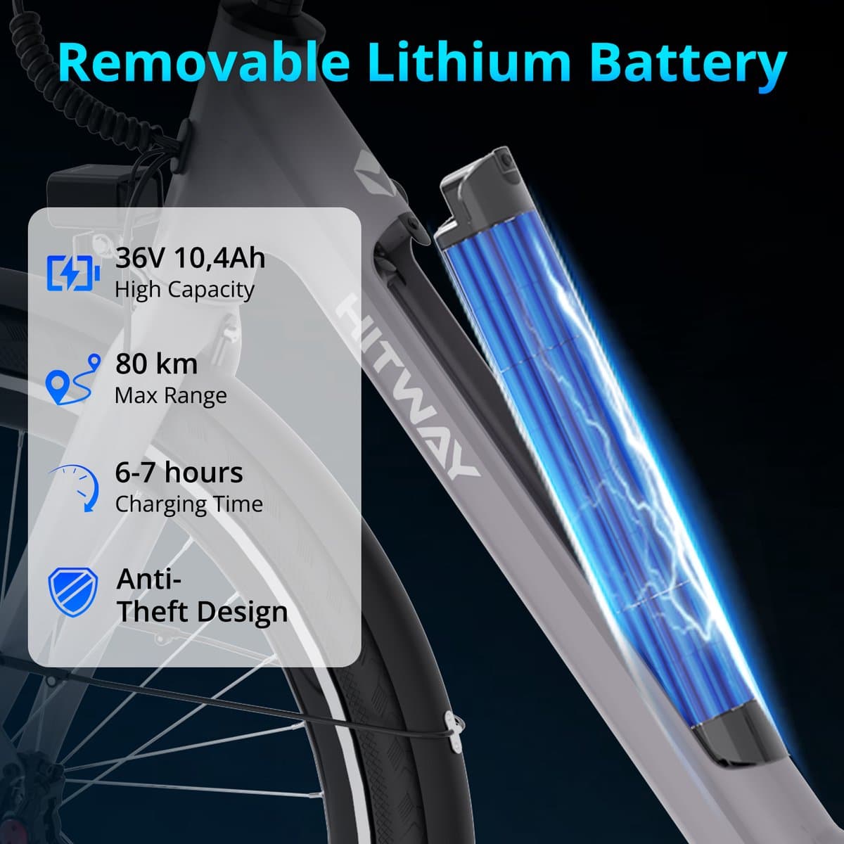 Hitway Elektrische Fiets BK18 Pro - Trendy 28 Inch City Commuter EBike met Afneembare 36V 10.4Ah Lithium Batterij - Mountain E-Bike met 250W Motor - APP Bediening - IP54 Waterdicht thumbnail 2