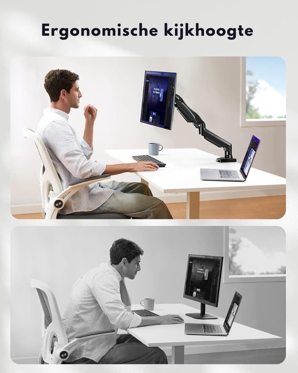Goodivery® - Monitor Arm 1 Scherm - Voor Schermen Van 13 Tot 32 Inch - Enkele Monitorarmstandaard Met Een Draagvermogen Van 2 Tot 9 KG - In Hoogte Verstelbaar - Kantelbaar - Draaibaar En Roterend thumbnail 4